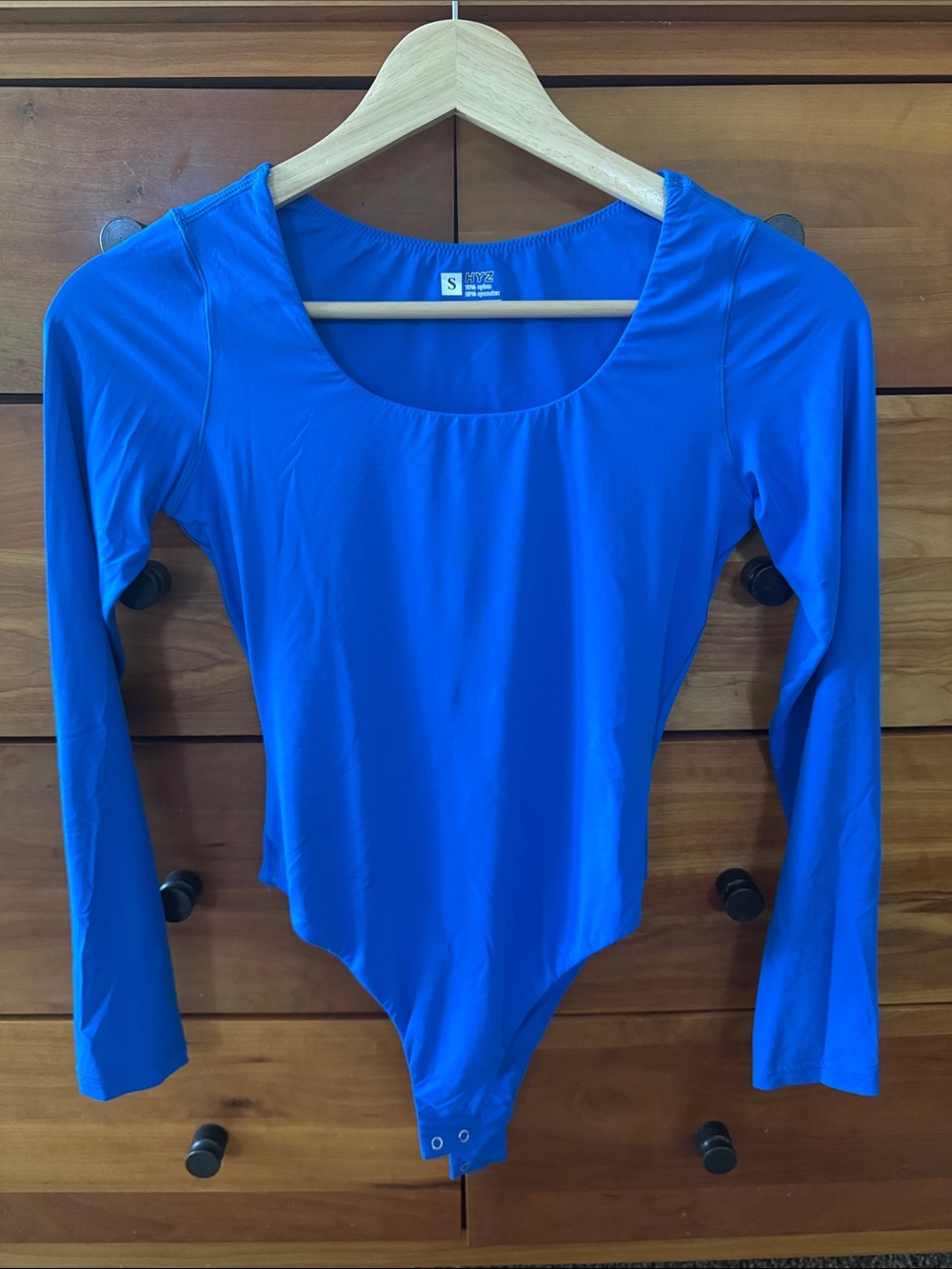 HYZ Royal Blue Long Sleeve Scoop Neck Thong Bodysuit Size S